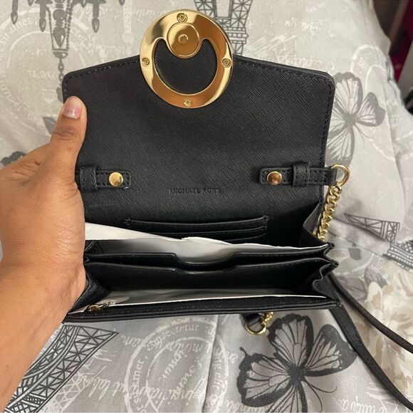 Mk Envelope Mk Emblem Clasp with Gold Chain and Logo Leather Cross Body Bag - Picture 13 of 15